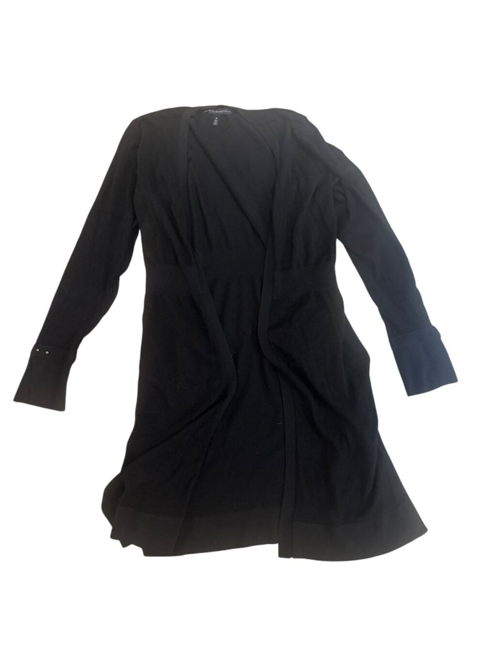 White House Black Market Cardigan Duster M Womens Black Open Front Chic Pockets